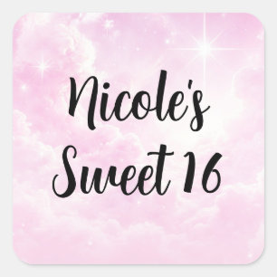 Roze Katoenen Suikerspin Wolken Sterrenhemel Verja Vierkante Sticker