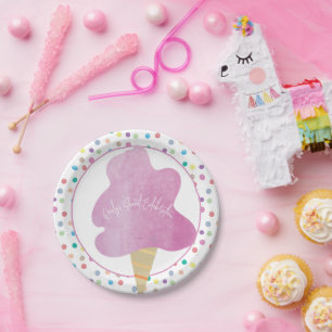 Roze katoenhoudend Snoep Birthday Party Waterverf  Papieren Bordje