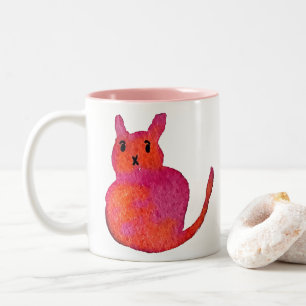 Roze kattebiefachtig schattig kat tweekleurige koffiemok