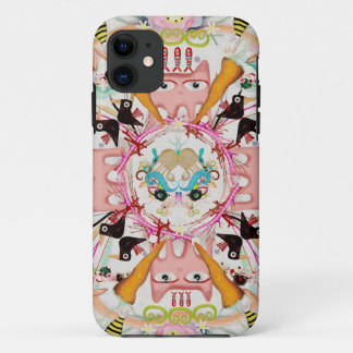 Roze KATTEN caleidoscoop zwarte vogels Kaleidoscoo iPhone 11 Hoesje