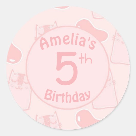 Roze katten en jellybeans Aangepaste ouderdag Ronde Sticker (Voorkant)