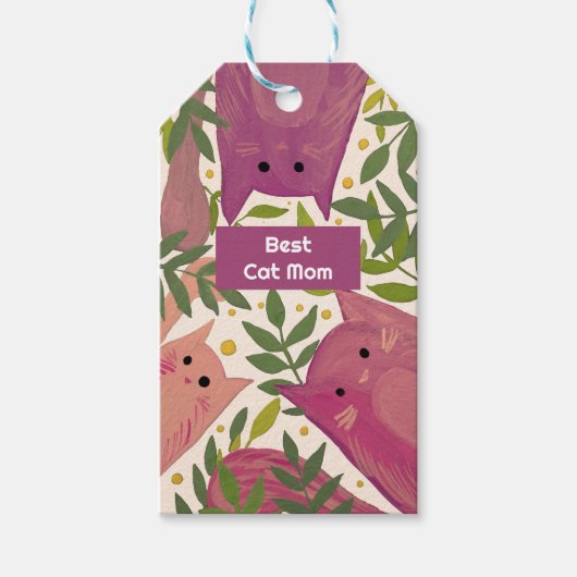 Roze katten en takken Beste kattemoeder Cadeaulabel (Voorkant)