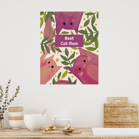 Roze katten en takken Beste kattemoeder Poster (Keuken)