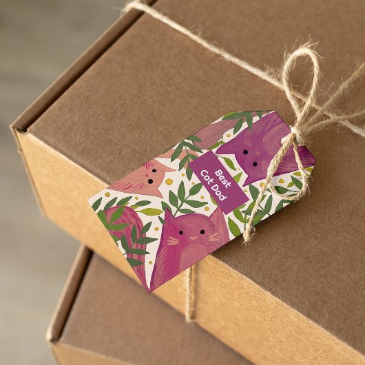 Roze katten en takken Beste kattevader Cadeaulabel