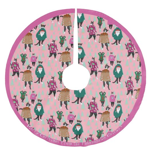 Roze katten in lelijke kersttruien kerstboom rok (Voorkant)