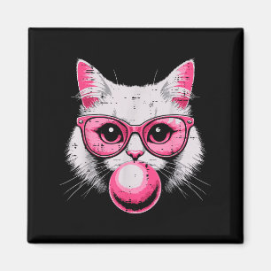 Roze kattengezicht glazen bubble gum schattige kat magneet