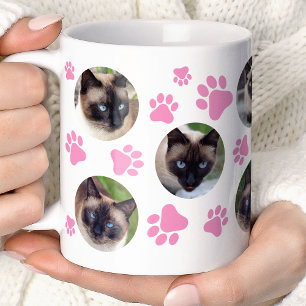 Roze kattenpootafdruk 8 foto collage koffiemok