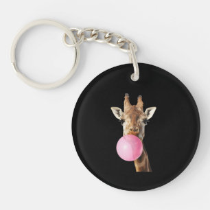 Roze kauwgom kauwende giraffe Cute Funny dierliefh Sleutelhanger