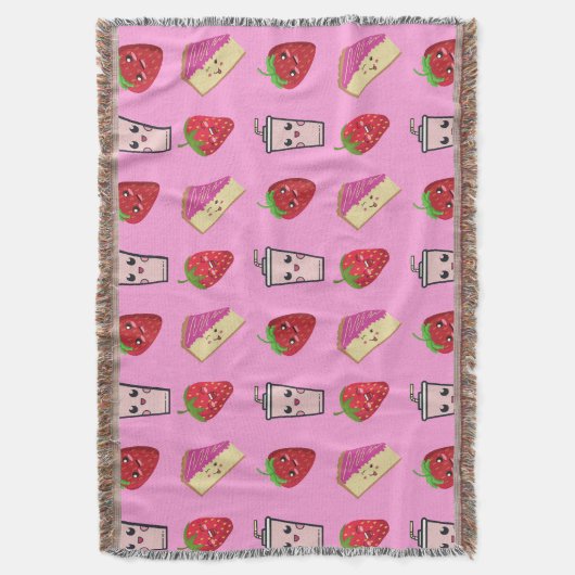 ROZE KAWAII AARDBEI EN KAASTAART DEKEN (Voorkant Verticaal)