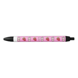 ROZE KAWAII AARDBEI EN KAASTAART ZWARTE INKT PEN