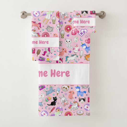 Roze Kawaii badhanddoek set Bad Handdoek (Insitu)