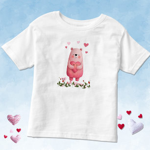 Roze Kawaii Beer met Harten Kinder Shirts