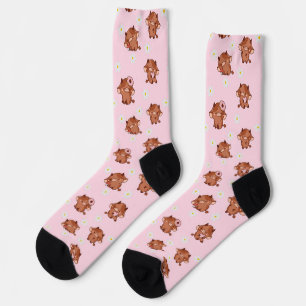 Roze Kawaii Hooglanders Naadloos Patroon Sokken