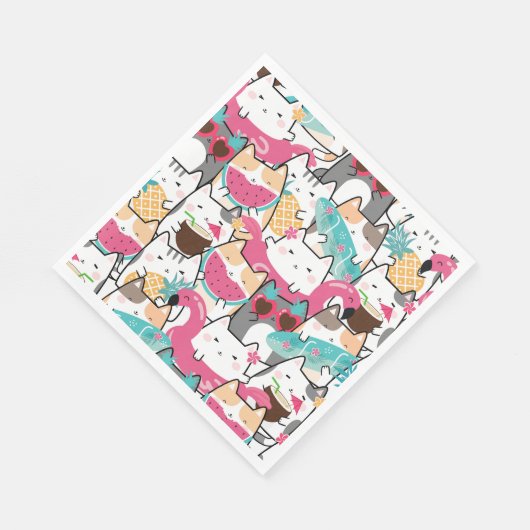 Roze Kawaii Katten Pool Party Verjaardag Servet (Hoek)