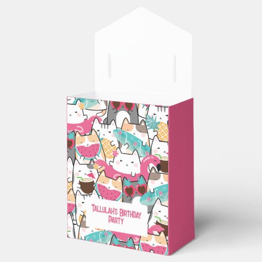 Roze Kawaii Katten Pool Verjaardagsfeest Bedankdoosjes (Geopend)