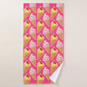 Roze Kawaii-patroon met aardbeienijs Badhanddoek