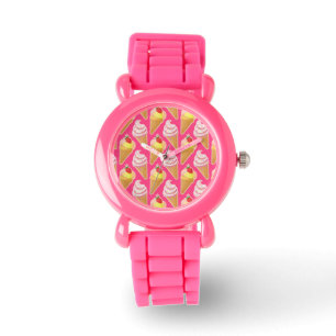 Roze Kawaii-patroon met aardbeienijs Horloge