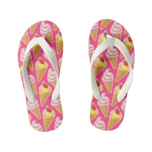 Roze Kawaii-patroon met aardbeienijs Kinder Teenslippers