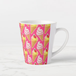 Roze Kawaii-patroon met aardbeienijs Latte Mok
