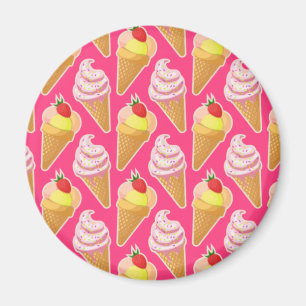 Roze Kawaii-patroon met aardbeienijs Magneet