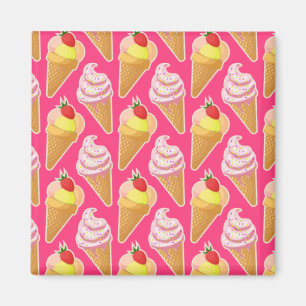 Roze Kawaii-patroon met aardbeienijs Magneet