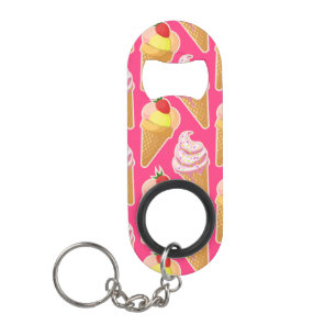 Roze Kawaii-patroon met aardbeienijs Mini Flessenopener