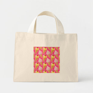 Roze Kawaii-patroon met aardbeienijs Mini Tote Bag