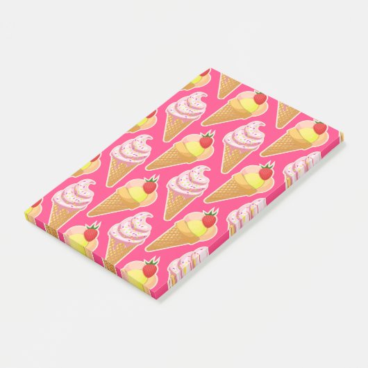 Roze Kawaii-patroon met aardbeienijs Post-it® Notes (Schuin)