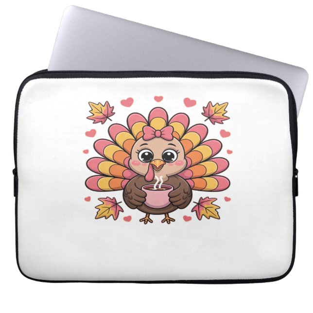 roze kawaii Thanksgiving kalkoen Classic T-Shirt Laptop Sleeve (Voorkant)