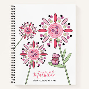 Roze Kawaii Woodlands Sprite en bloemen Naam Notitieboek