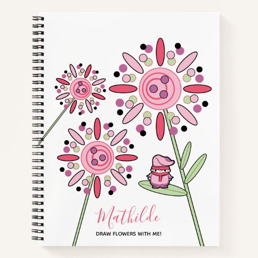 Roze Kawaii Woodlands Sprite en bloemen Naam Notitieboek (Voorkant)