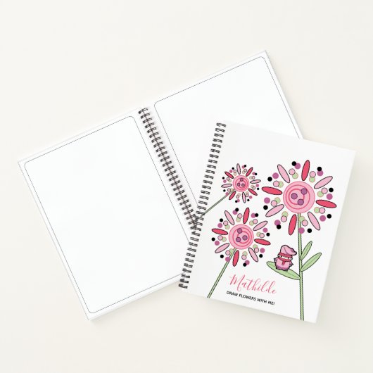 Roze Kawaii Woodlands Sprite en bloemen Naam Notitieboek (Binnen)