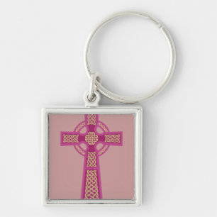 Roze Keltische Kruis Sleutelhanger
