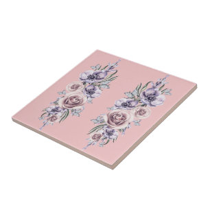 Roze Keramische Tegel Bloemen en Vlinders Tegeltje