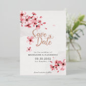 Roze kerry blossom romantische bruiloft Sla datum  Folie Uitnodiging (Staand Voorkant)