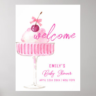 Roze Kers Champagne Brunch Baby Shower Welkom Poster