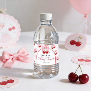 Roze Kers Lint Meisje Baby Shower Waterfles Etiket