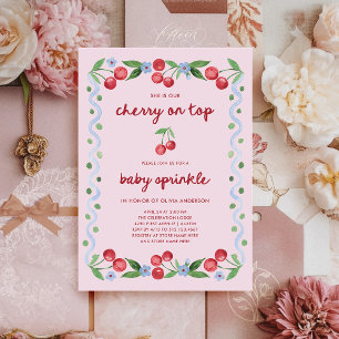 Roze kers op Top grillige Baby Sprinkle Kaart