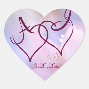 Roze kersbloesem en twee harten die aanpasbaar zij hart sticker