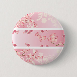 Roze kersbloesem ronde button 5,7 cm
