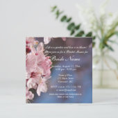 Roze kersen bloemen bruin doucheuitnodiging kaart (Staand voorkant)