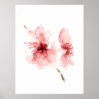 Roze kersen bloesem wit poster sakura