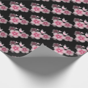 roze kersen bloesems in zwarte zee cadeaupapier