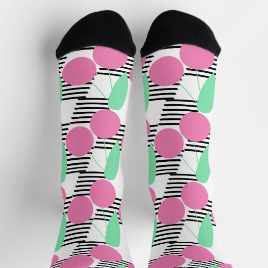 Roze Kersen Gestreept Zwart Roze Sokken (Top)
