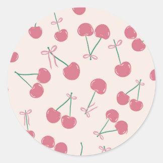 Roze kersen met strikken ronde sticker