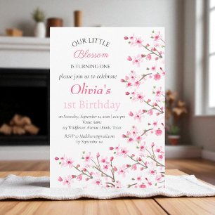 Roze Kersenbloesem 1e Verjaardag Bloemen Kaart