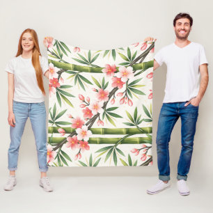 Roze Kersenbloesem Bamboe Botanische Aziatische Ze Fleece Deken