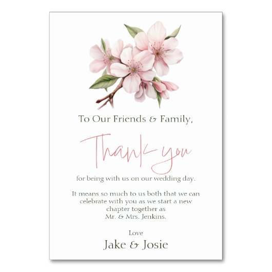 Roze Kersenbloesem bloem Tafel dank u Kaart (Voorkant)