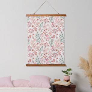 Roze kersenbloesem, bloemen en bladeren patroon hangend wandkleed