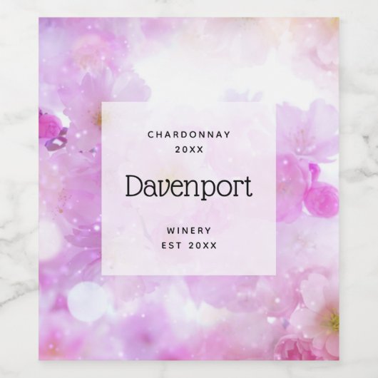 Roze kersenbloesem bloemen ontwerpen wijn maken wijn etiket (Enkel label)